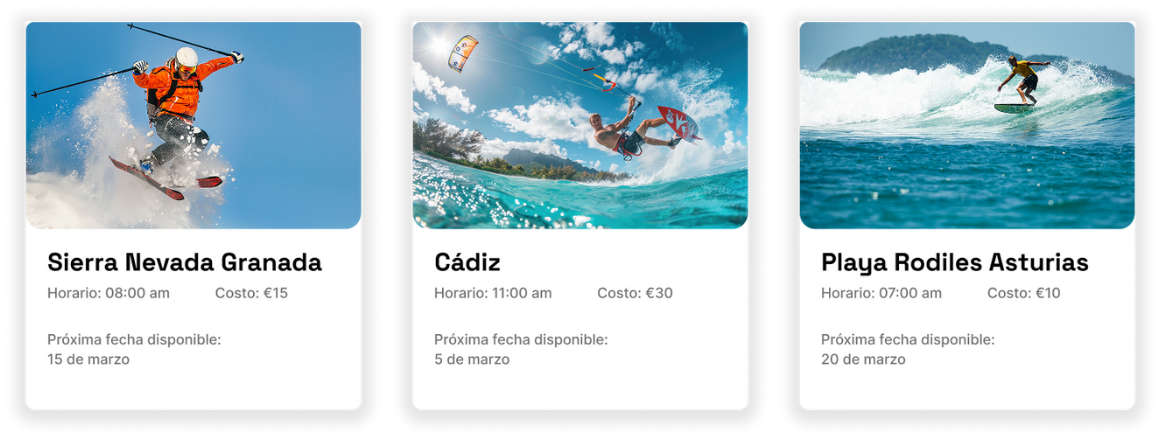 Actividades en Sierra Nevada, Cádiz y Playa Rodiles